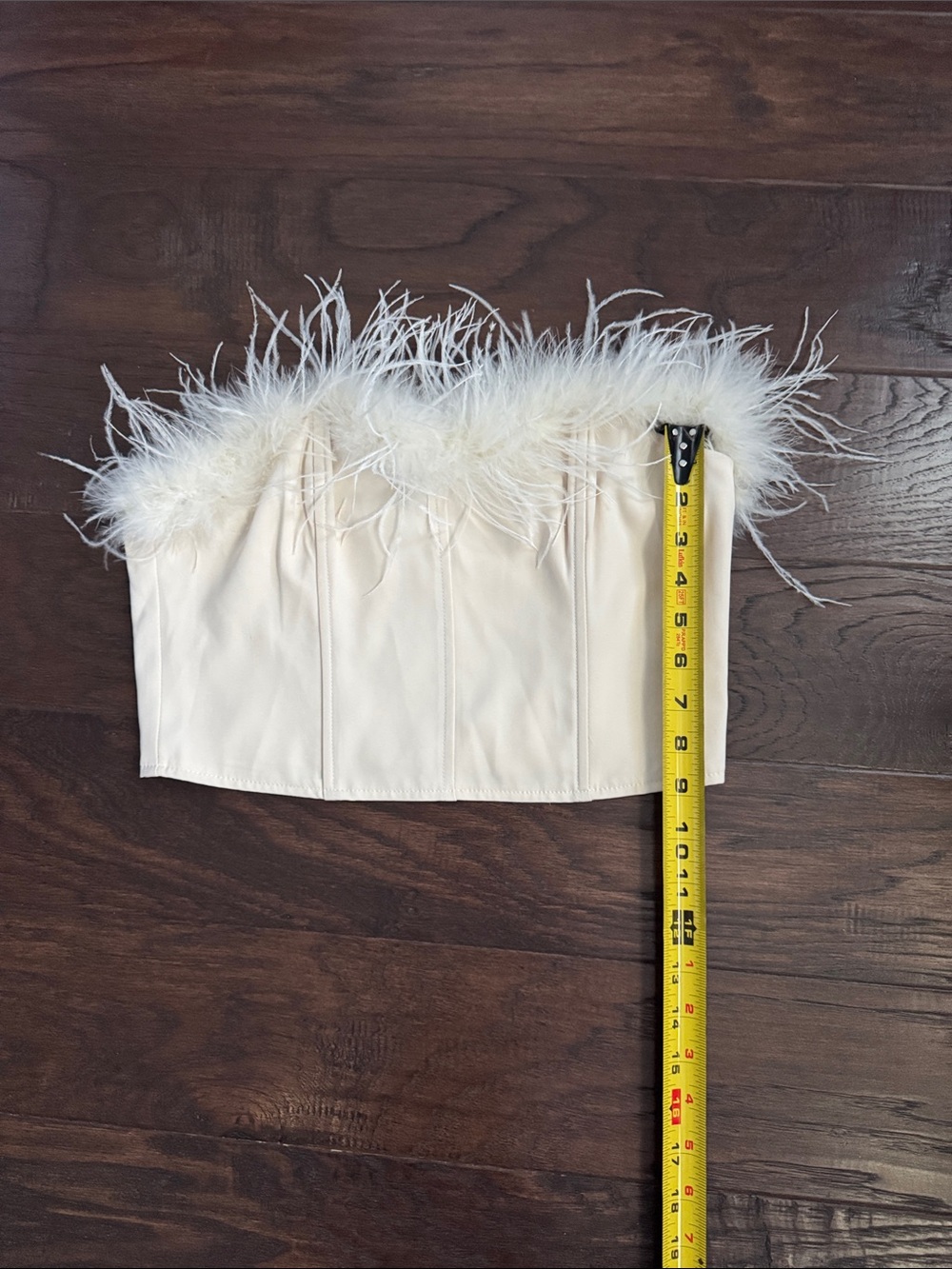 Feather Trim Strapless Bustier Top — Ivory - Picture 5 of 6